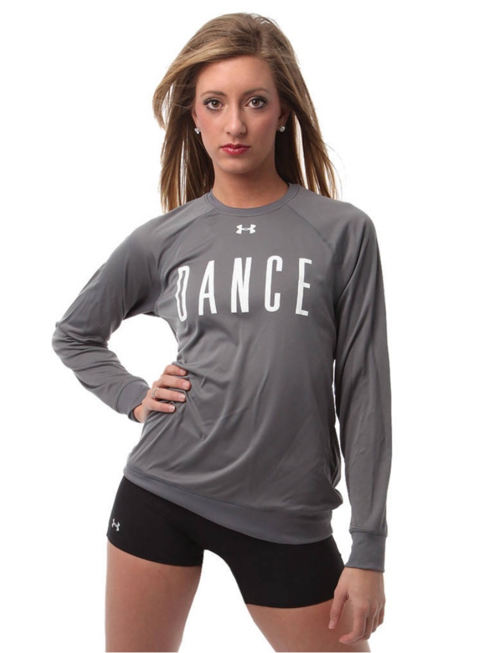 Under Armour Charcoal Gray Long Sleeve 'DANCE' Logo Athletic Top Size L